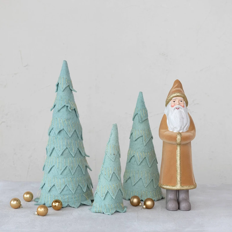 Hello Honey® Mint Green Layered Wool Felt Tree Set with Gold Metallic Stitching