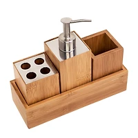 Honey Can Do Bamboo 4-Piece Bathroom Set