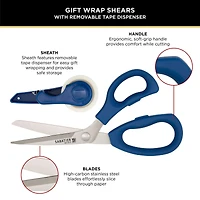 Sabatier 2-in-1 All-Purpose Gift Wrap Scissors with Removable Tape Dispenser Blade Cover