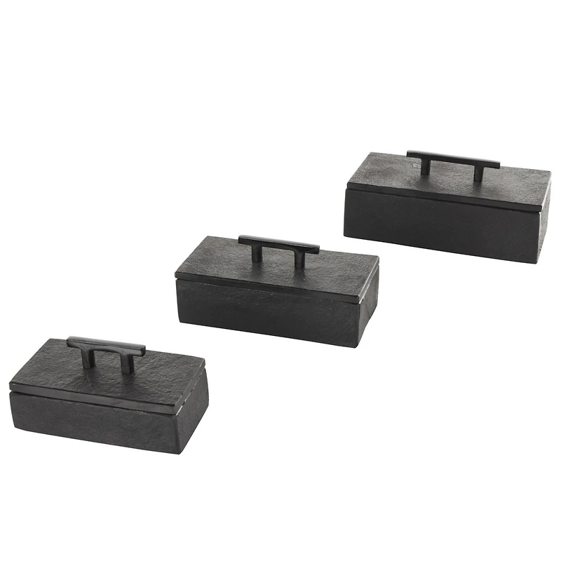 Black Marble Decorative Box with Aluminum Bar Handles, 3ct.