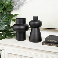 Black Glass Geometric Vase Set