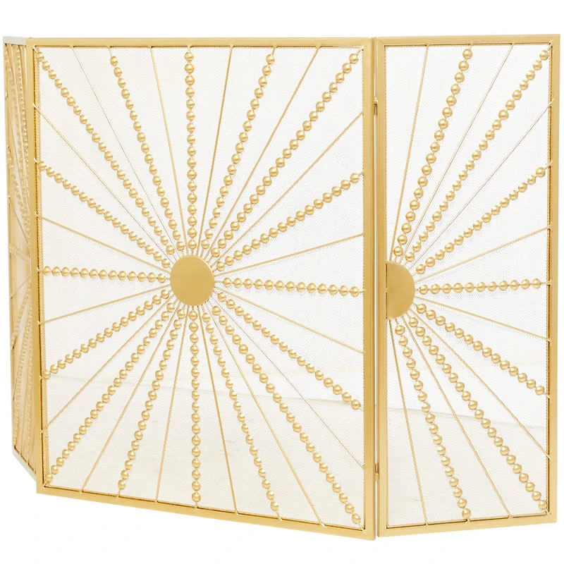 The Novogratz Gold Metal Foldable 3-Panel Starburst Fireplace Screen with Bead Inspired Rays