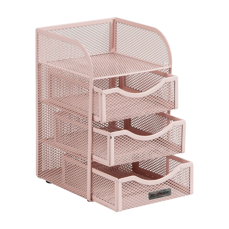 Mind Reader Pink 3 Drawers Mini Desk Office Supplies Organizer