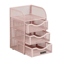 Mind Reader Pink 3 Drawers Mini Desk Office Supplies Organizer