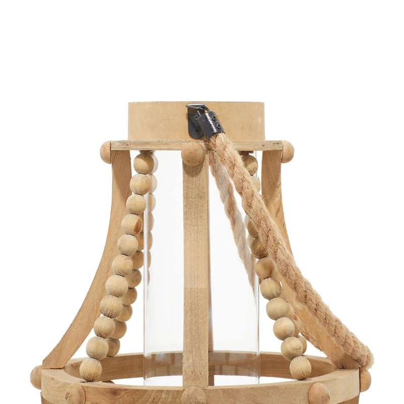 Beige Recycled Wood Farmhouse LED Lantern, 16" x 10" x 10"