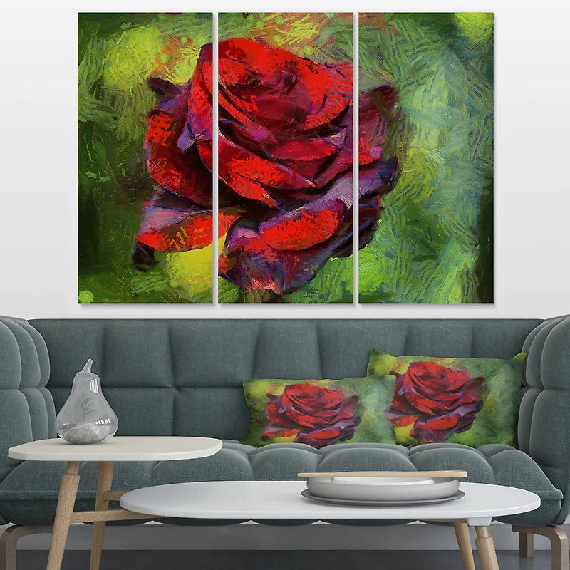 Designart - Red Rose on Green