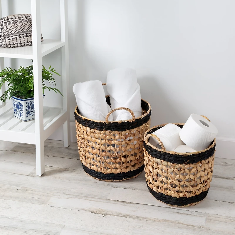 Honey Can Do Black & Brown Round Woven Decorative Nesting Basket Set