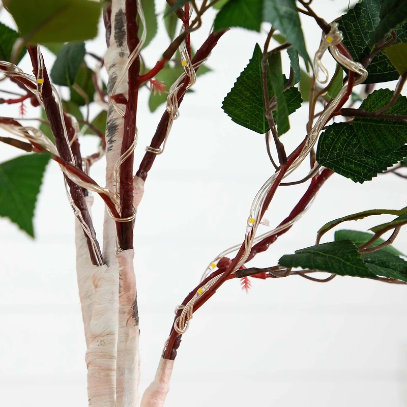 5ft. Potted Pre-Lit Artificial Birch Tree with Warm White LED Lights