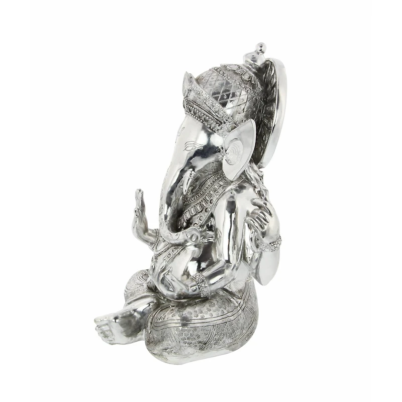 Silver Bohemian Polystone Sculpture, Ganesh 16" x 12" x 8"