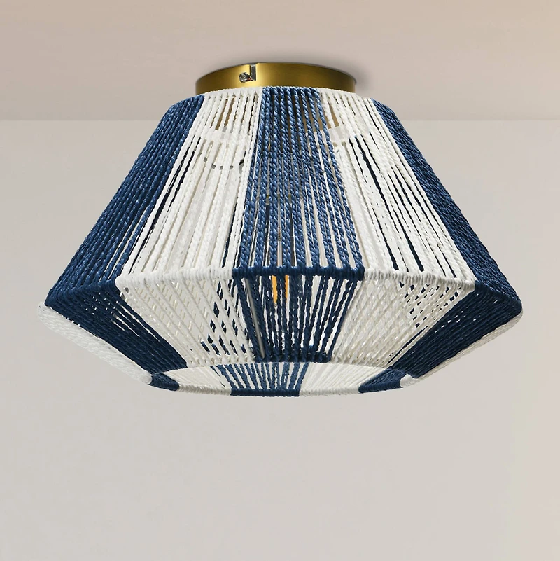 Hello Honey® Navy & White Flush Mount Ceiling Light with Woven Paper Rope Shade