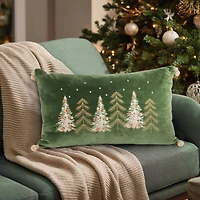 20" x 12" Green Embroidered Trees Lumbar Throw Pillow by Ashland®