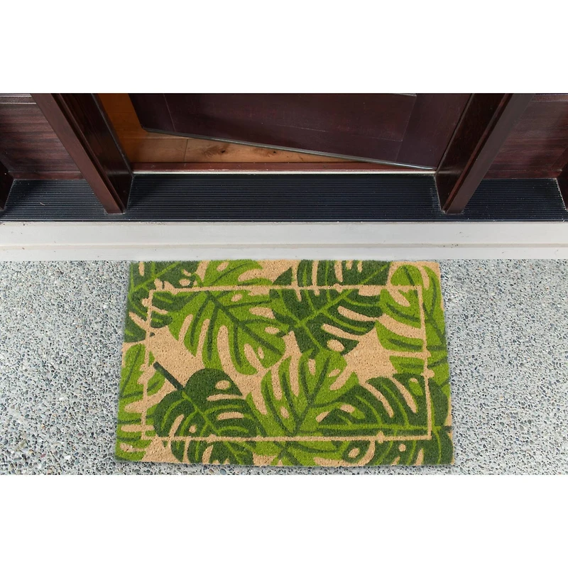 DII® J&M Palm Leaves Vinyl Back Coir Doormat