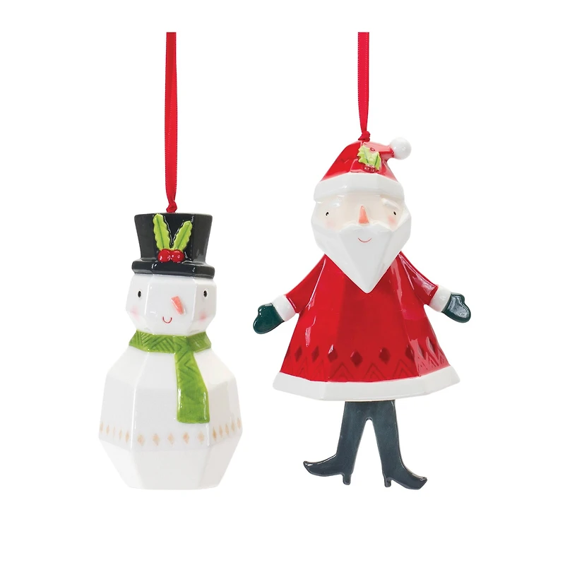 Whimsical Santa & Snowman Ornament Set