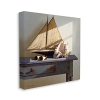 Stupell Industries Sailboat Model & Conch Shell Life Canvas Wall Art
