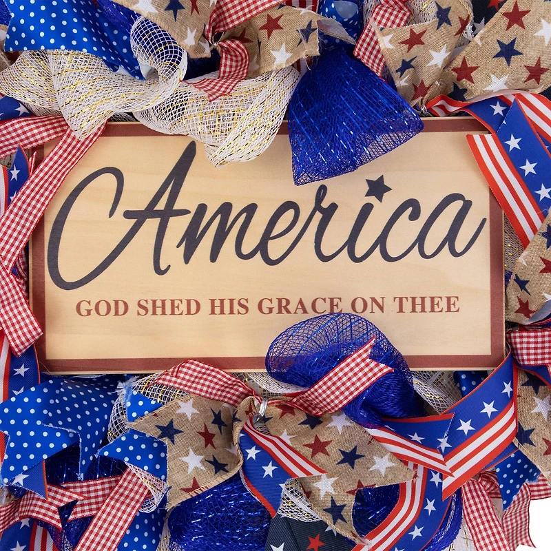 18" America God Shed His Grace on Thee Patriotic Bow Wreath