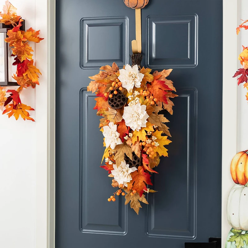 Glitzhome® 28" Fall Dahlia, Lotus Pod and Berry Swag