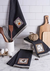DII® Black All Hallows Eve Halloween Embellished Dishtowel Set