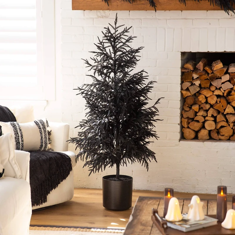 5ft. Artificial Halloween Real Touch Black Norfolk Pine Christmas Tree with Natural Look