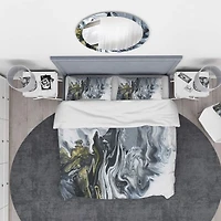 Designart 'White, grey and White Marble Acrylic' Mid-Century Modern Bedding Set