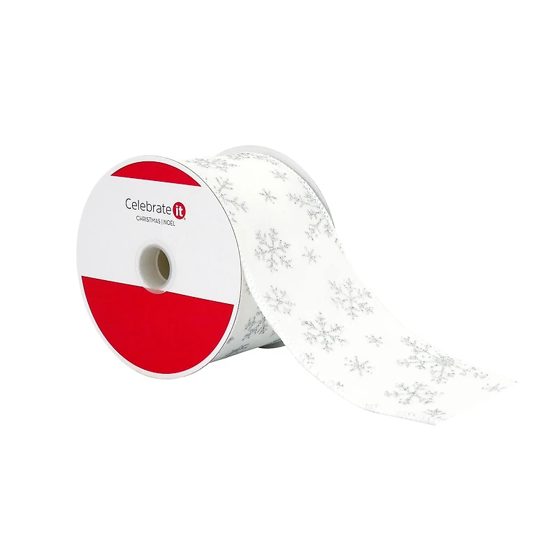 2.5" x 20ft. Silver Snowflake White Taffeta Wired Ribbon by Celebrate It®