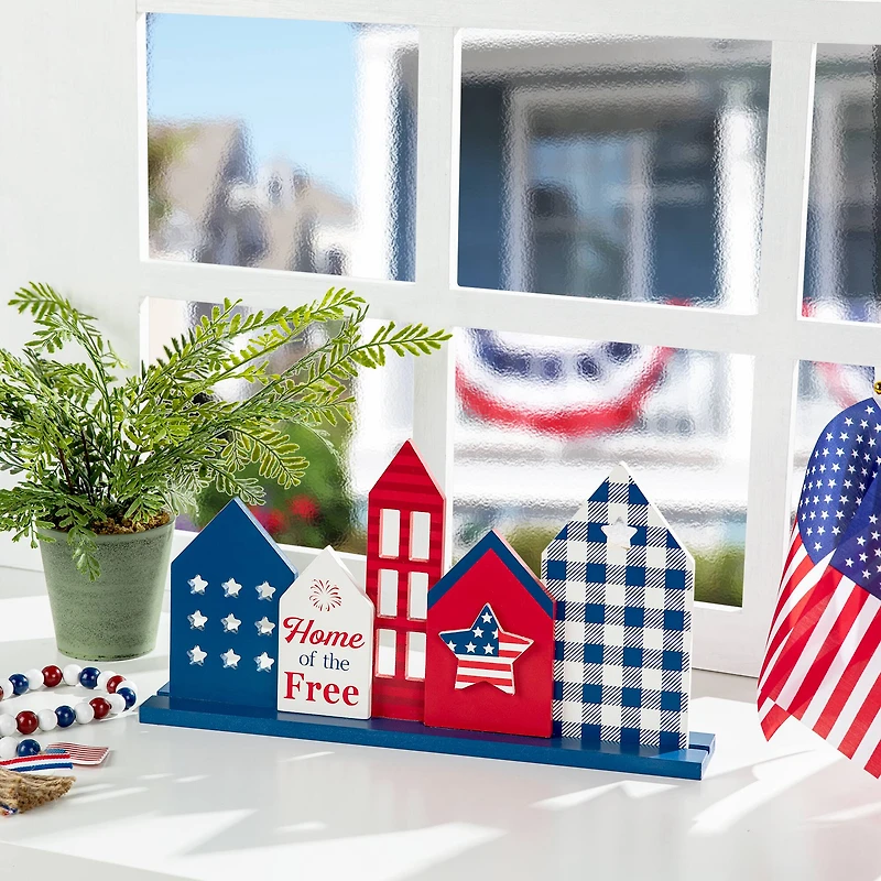 Glitzhome® 16" Wooden Patriotic America House Table Décor