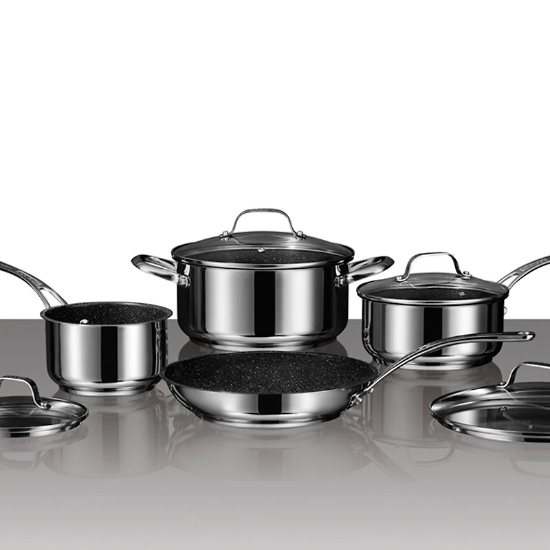 THE ROCK by Starfrit Stainless Steel Non-Stick 8-Piece Cookware Set With Stainless Steel Handles