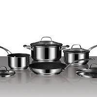 THE ROCK by Starfrit Stainless Steel Non-Stick 8-Piece Cookware Set With Stainless Steel Handles
