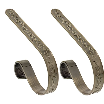 Original MantleClip® Holly Embossed Antique Brass Stocking Holders, 2ct.