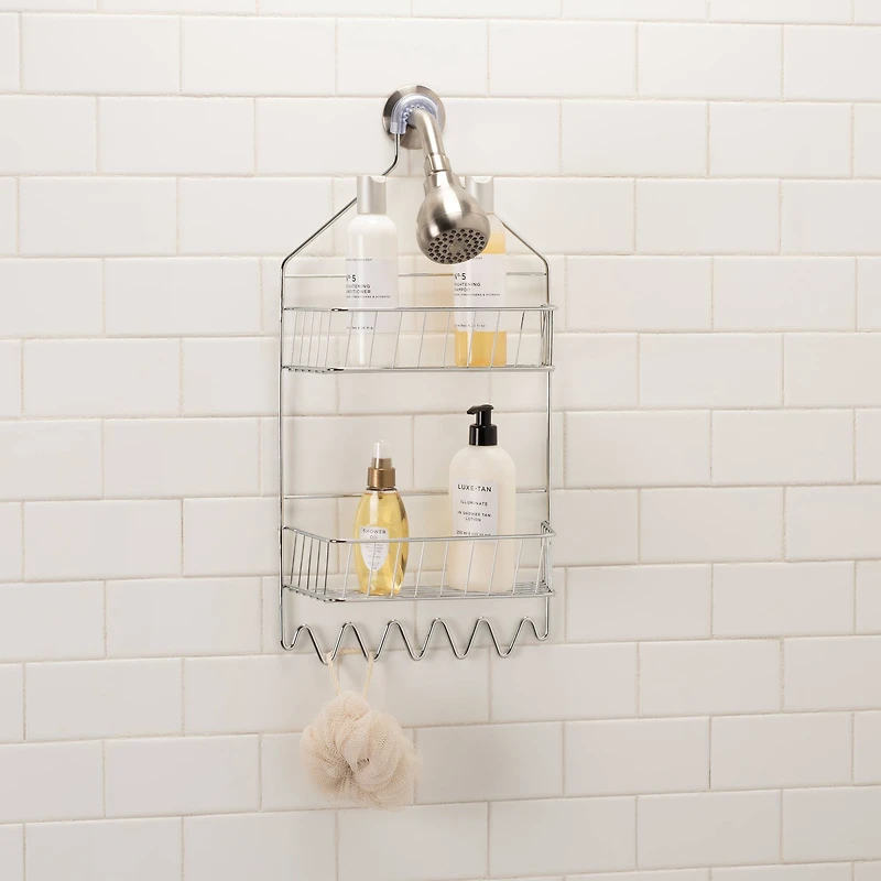 Bath Bliss Chrome 2 Tier Cabana Stripe Shower Caddy