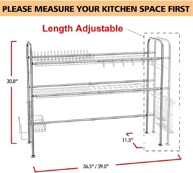 Silver Stainless Steel Adjustable Dish Racks