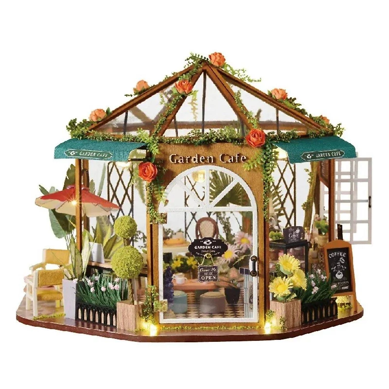 Wizardi Miniature Roombox: Wooden Coffee Shop Dollhouse Kit