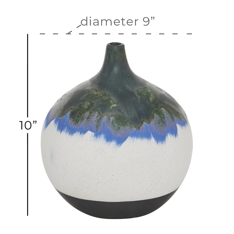 White Ceramic Contemporary Vase, 10" x 9" x 9"