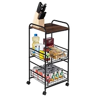 Honey Can Do Black & Natural 3-Tier Slim Rolling Cart