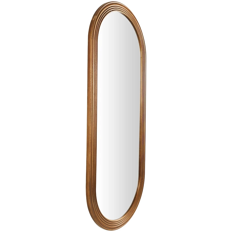 Brown Wooden Oval Wall Mirror with Dimensional Carved Frame