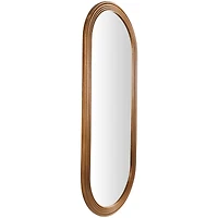 Brown Wooden Oval Wall Mirror with Dimensional Carved Frame