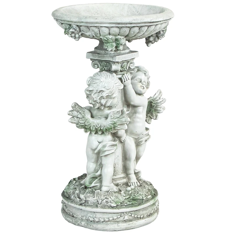 19.25" Cherub Angels Pedestal Bird Bath Outdoor Garden Statue