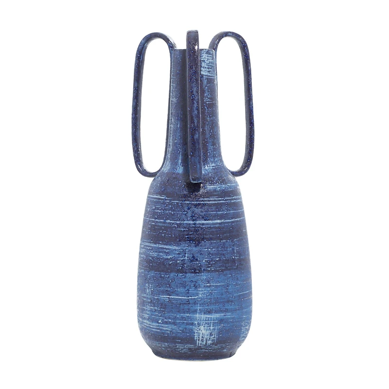 Blue Ceramic Contemporary Vase, 17" x 7" x 7"