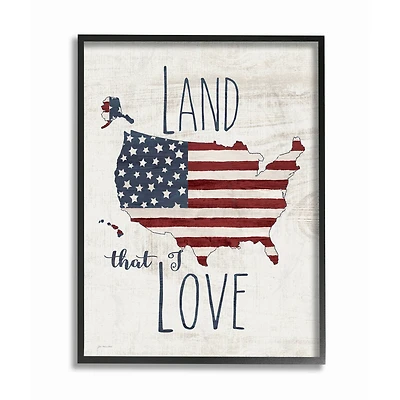 Stupell Industries Land That I Love Stars and Stripes Americana Rustic Wood Look Sign in Frame Wall Art