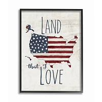 Stupell Industries Land That I Love Stars and Stripes Americana Rustic Wood Look Sign in Frame Wall Art