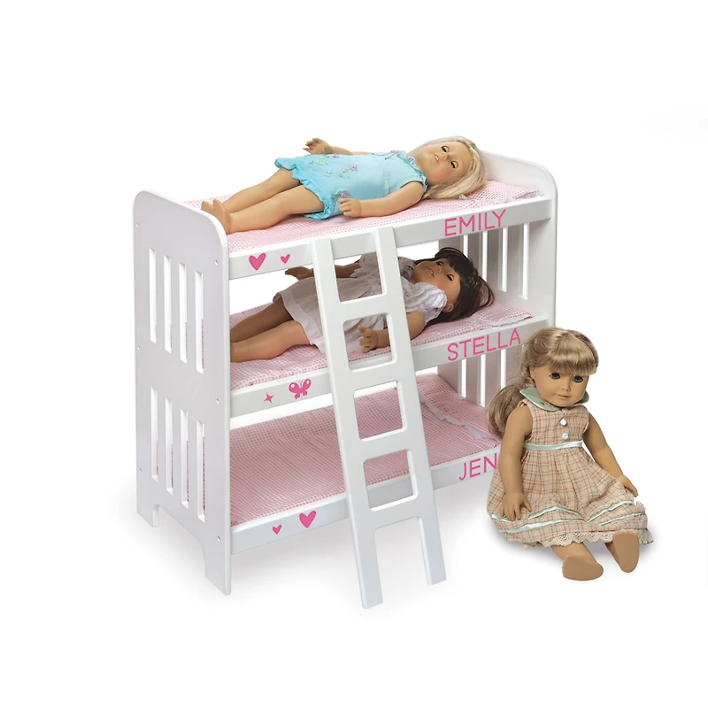 Badger Basket Pink Gingham Triple Doll Bunk Bed with Ladder & Bedding