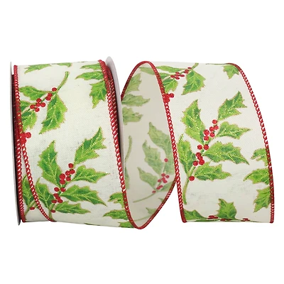 JAM Paper 2.5" x 10yd. Green & Red Glitter Holly Berry Exquisite Wired Ribbon