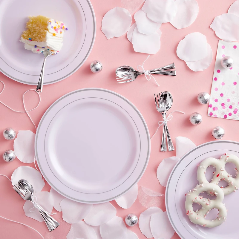 12 Packs: 10 ct. (120 total) 7.5" Round Lunch Plates with Silver Trim by Celebrate It™