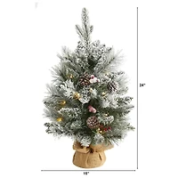 2ft. Pre-Lit Flocked Pinecones & Berries Artificial Christmas Tree with Clear LED Lights
