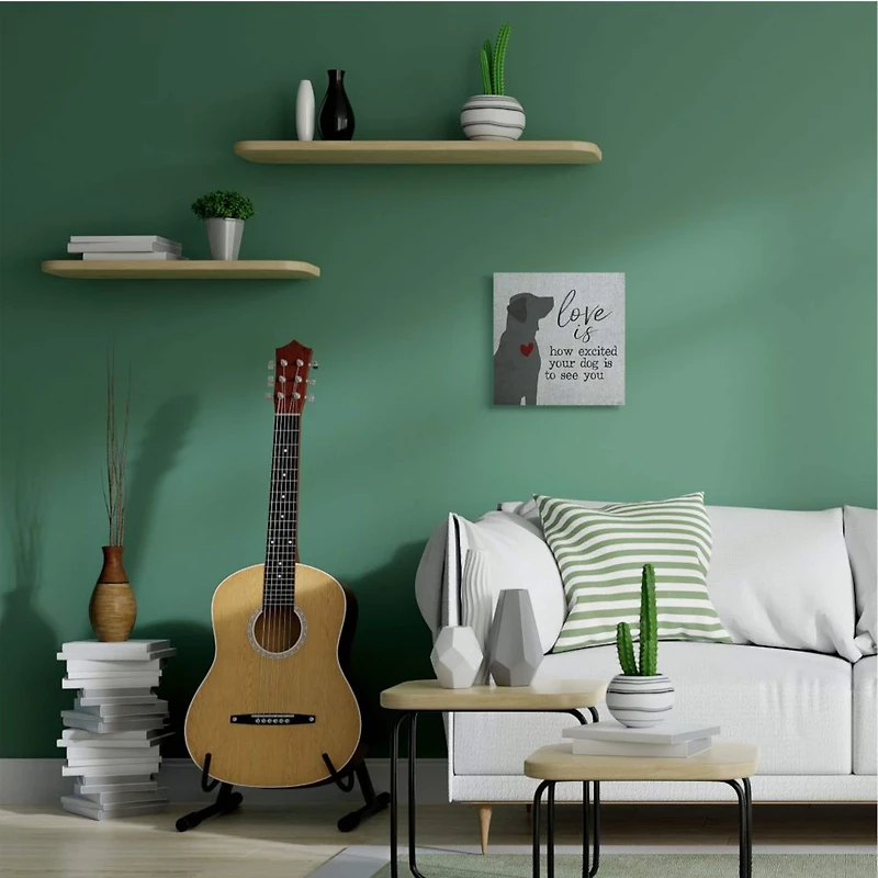 Stupell Industries Love is How Excited Your Dog is Quote Hearts Grey Red Canvas Wall Art