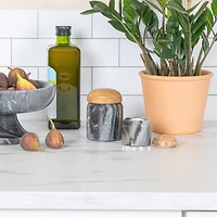 Hello Honey® 3.25" Gray Marble & Mango Wood Pinch Pot with Lid