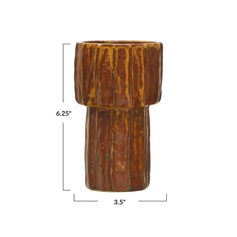 Hello Honey® Bloomingville 6.5" Brown Modern Pleated Stoneware Vase