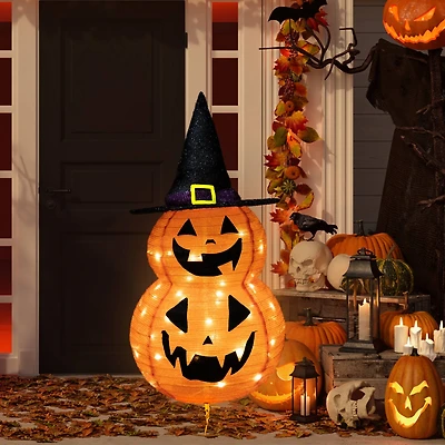 34" Jack-O'-Lanterns in Witch's Hat Outdoor Halloween Decoration
