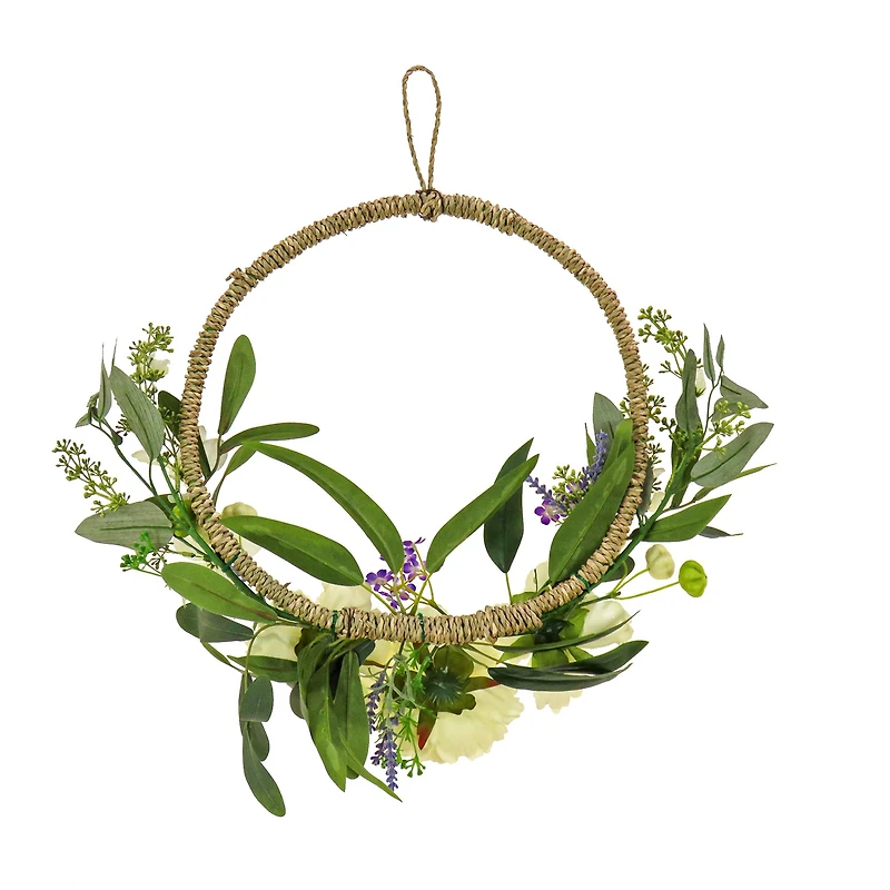 18" Spring Peony & Mini Blossoms Hoop Wreath