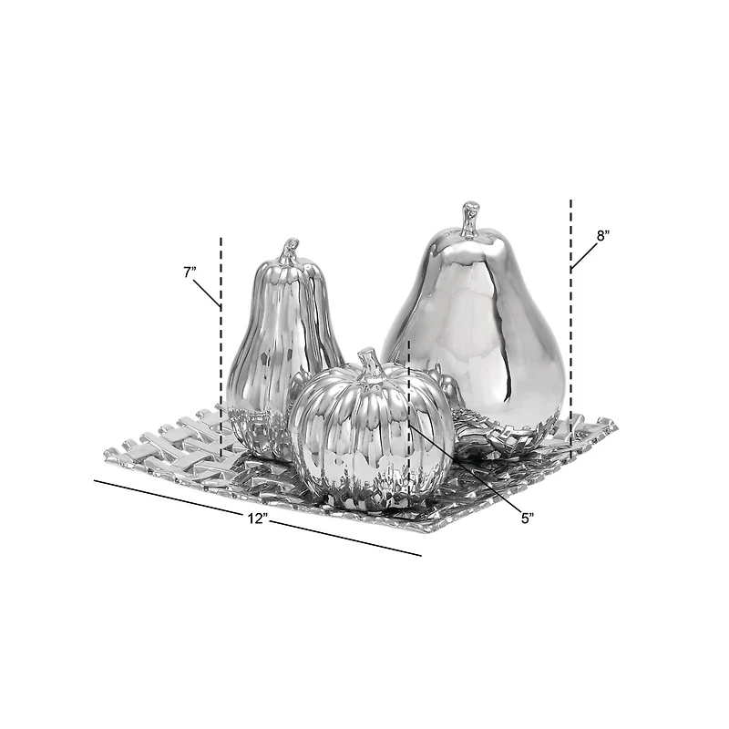 Silver Ceramic Glam Fruit Sculpture Set