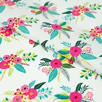 SINGER White Floral Print Ringspun Cotton Fabric